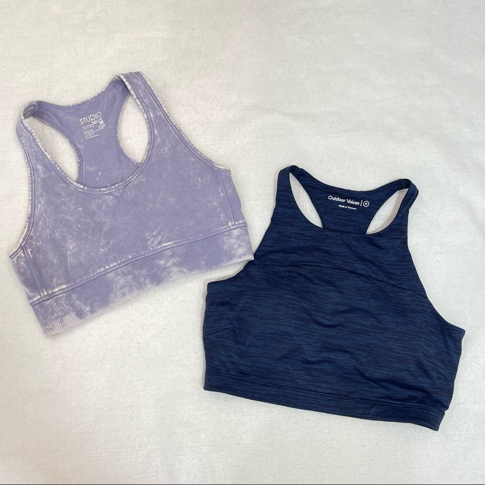 Outdoor Voices & Studio Racerback sports bra bundle blue and lilac Sz Medium